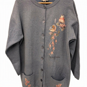 Vintage long sleeve bottom up vest with bird bleu